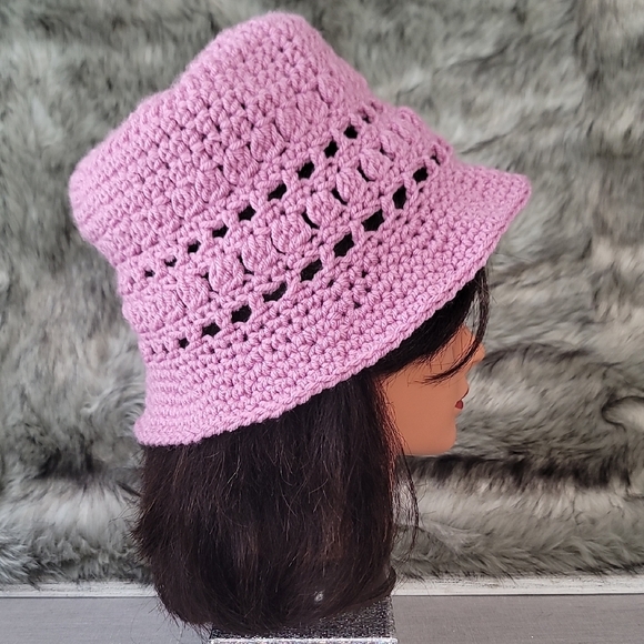 Chic Pink Crochet Bucket Hat - Picture 4 of 11